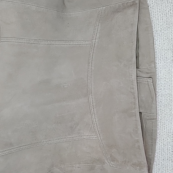 All Saints Dalby Slim Fit Cropped Suede Leather Biker Jacket in Taupe - Picture 16 of 17